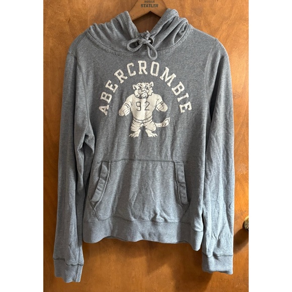 Abercrombie & Fitch Gray Men's Vintage Y2K Bulldog Hoodie Sweatshirt Preppy XXL - Picture 1 of 14